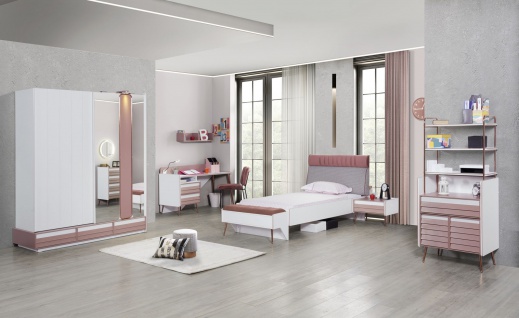 Titi Jugendzimmer Rosi 7-teilig Weiß-Rosa 120x200 cm