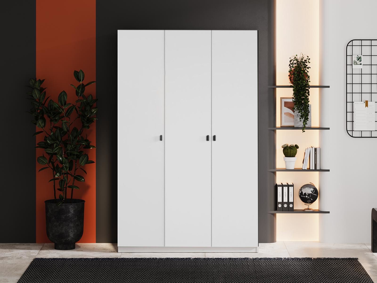 Almila Kleiderschrank Vena Weiß 3-türig Türen aus Holz