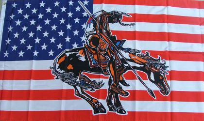 Flagge Fahne USA Indianer mit Pferd I 90 x 150 cm - Vorschau 