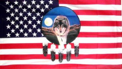 Flagge Fahne USA Traumfänger Wolf 90 x 150 cm