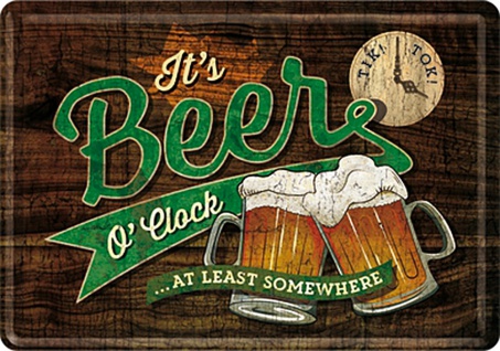 Blechpostkarte Beer Clock Glasses
