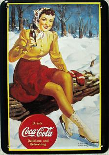 Blechpostkarte Coca Cola Eisläuferin