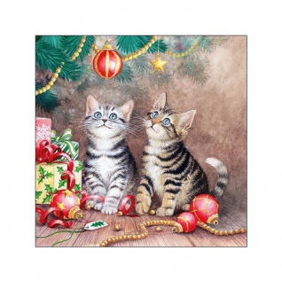 20 Servietten Katzen mit Weihnachtskugeln 1