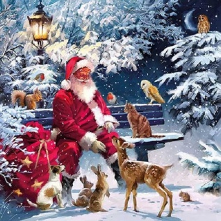 20 Servietten Weihnachtsmann mit Tieren 2