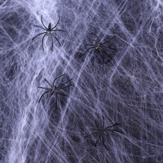 500 g XL Spinnennetz Spinnweben Spinnwebe weiss FEUERHEMMEND 12 Spinnen Deko