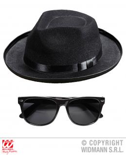2 tlg Blues Man Hut und Brille schwarz Al Capone, Gangster Karneval Herren - Vorschau 1