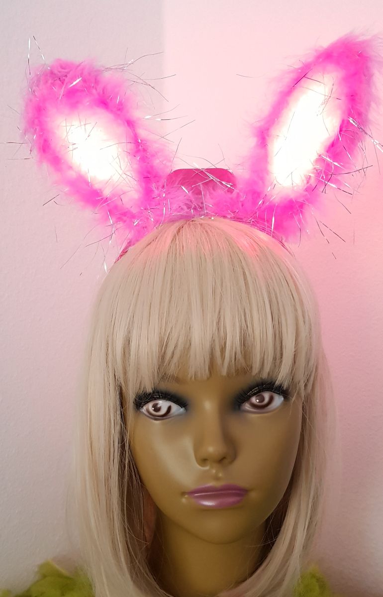 LED Leucht Haarreifen rosa pink Ohren Bunny Damen Kinder Karneval Junggesellen 