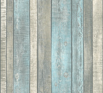Holz Tapete Profhome 319932-GU Vliestapete glatt in Holzoptik matt blau grau creme 5, 33 m2