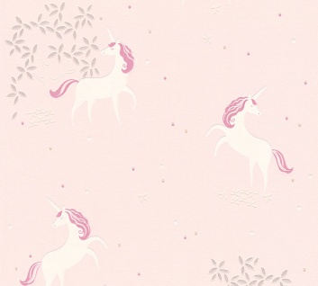 Kinder Tapete Profhome 369893-GU Vliestapete glatt mit Tier-Motiven matt rosa silber weiß 5, 33 m2