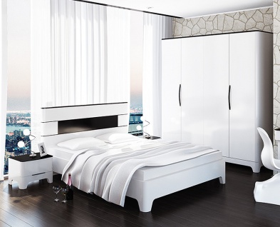 Schlafzimmer-Set " Verona" komplett 4-teilig schwarz weiß Hochglanz MDF