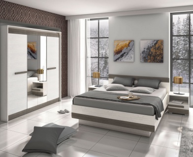 Schlafzimmer-Set " Blanco" komplett 4-teilig Pinie weiß grau MDF