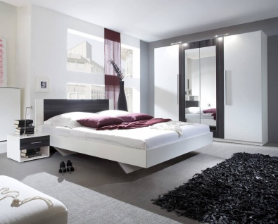Schlafzimmer-Set Vera komplett 4-teilig weiß nussbaum schwarz