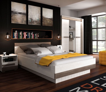 Schlafzimmer-Set " Blanco" komplett 4-teilig Pinie weiß grau MDF