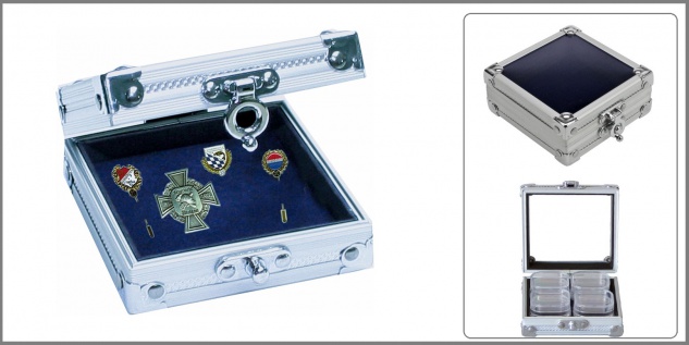 SAFE 5871 ALU Sammelvitrine Vitrine " Smart Pocket " ohne Fächer mit blauem Samt Einlage 100 x 95 x 40 mm
