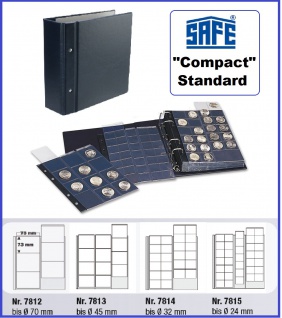 SAFE 7810 Coin Compact Münzalbum Standard Blau mit 4 Münzhüllen 7812, 7813, 7814, 7815 + 4 schwarzen Zwischenblättern