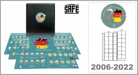 SAFE 7345 PREMIUM 2 EURO MÜNZALBUM Deutsche Bundesländer + 7x farbige Vordruckblätter + 7x 7392 Münzblätter 2006 - 2022