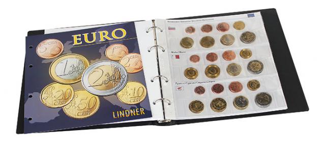 LINDNER 1608M + 810D-B KARAT Münzalbum Vordruckalbum Euro Kursmünzensätze 19 Länder inklusive Lettland + Kassette 3