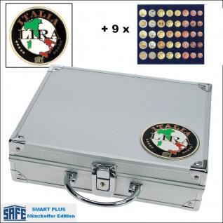 SAFE 232 - 6340 PLUS ALU Münzkoffer SMART Italien 9 Tableaus 45 komplette EURO Kursmünzensätze KMS 1 Cent - 2 Euro Münzen