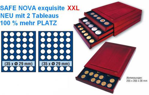 SAFE 6829 XL Nova Exquisite Mahagoni Finish Holz Münzboxen 70 runde Fächer 29 mm für 5 Euro DM Mark der DDR & Münzkapseln 23, 5 mm