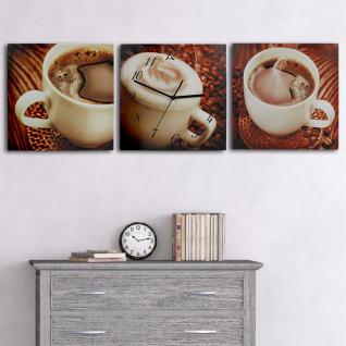 Klassische 3 Teilige Tryptichon Leinwandbilder mit Wanduhr aufhänge fertig Kunstdruck " DER KAFFEE IST FERTIG " Keilrahmen