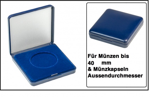 Lindner 2029-040 Blaues Kunststoff Münzetui mit blauer Veloureinlage Für Münzen / Münzkapseln bis 40 mm