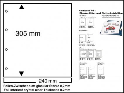 5 SAFE 500 Folien-Zwischenblätter ZWL Compact A4 voll - transparent 0, 2 mm Stärke 240 x 305 mm