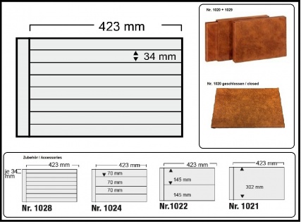5 x SAFE 1028 Ergänzungsblätter mit 8 Taschen 423x34 mm + schwarze ZWL Für Rollenmarken Rollenenden