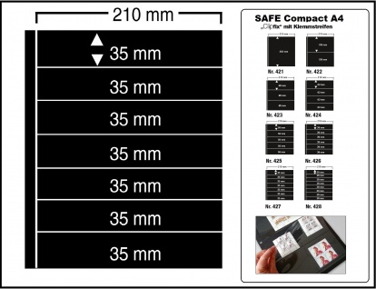 10 SAFE 427 Einsteckblätter Compact A4 CLIPFIX mit 7 Klemmstreifen 210 x 35 mm Für Sammelobjekte - Briefmarken