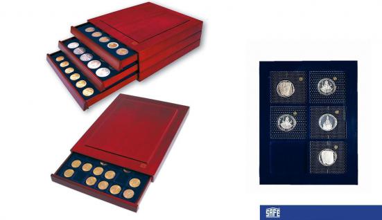 SAFE 6870 Nova Exquisite Holz Münzboxen Schubladenelement 6 Eckige Fächer 70x62 mm Ideal für 5 - 10 DM im Blister - große Münzen Medaillen - bis 56 mm in Münzkapseln