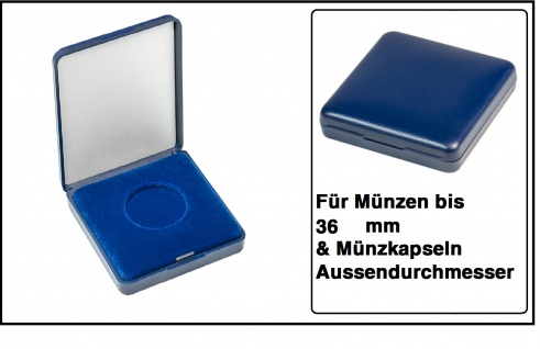 Lindner 2029-036 Blaues Kunststoff Münzetui mit blauer Veloureinlage Für Münzen / Münzkapseln bis 36 mm