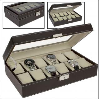 SAFE 73630 Skai Uhrenkoffer Kassette Tabak - Dunkelbraun Für 12 Uhren + Uhrenhaltern Cremefarbend