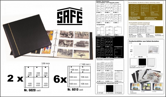 SAFE 1319-5 Standard Postkartenalbum Album Ringbinder Schwarz + 8 Ergänungsblätter Mixed - Erweiterbar bis 300 Karten