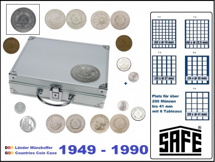 SAFE 234 STANDARD ALU Länder Münzkoffer SMART DDR Deutsche Demokratische Republik mit 6 Tableaus Mix für über 200 Münzen bis 41 mm