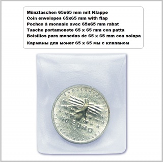 1000 x SAFE 1302 Grosse Münzhüllen Münztaschen Münzenhüllen glasklar mit Klappe 65 x 65 mm