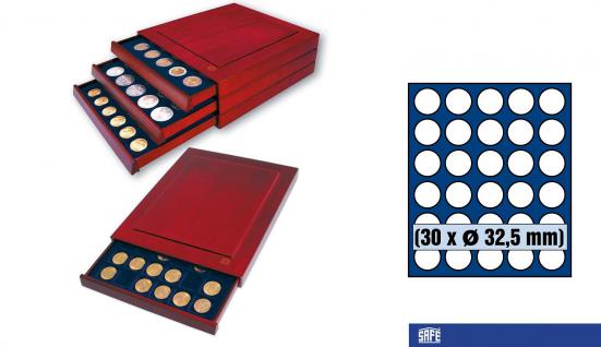 SAFE 6832 Nova Exquisite Holz Münzboxen Schubladenelemente 30 runde Fächer 32, 5 mm für 10 - 20 Euro 10 DM Mark der DDR 20 Euro