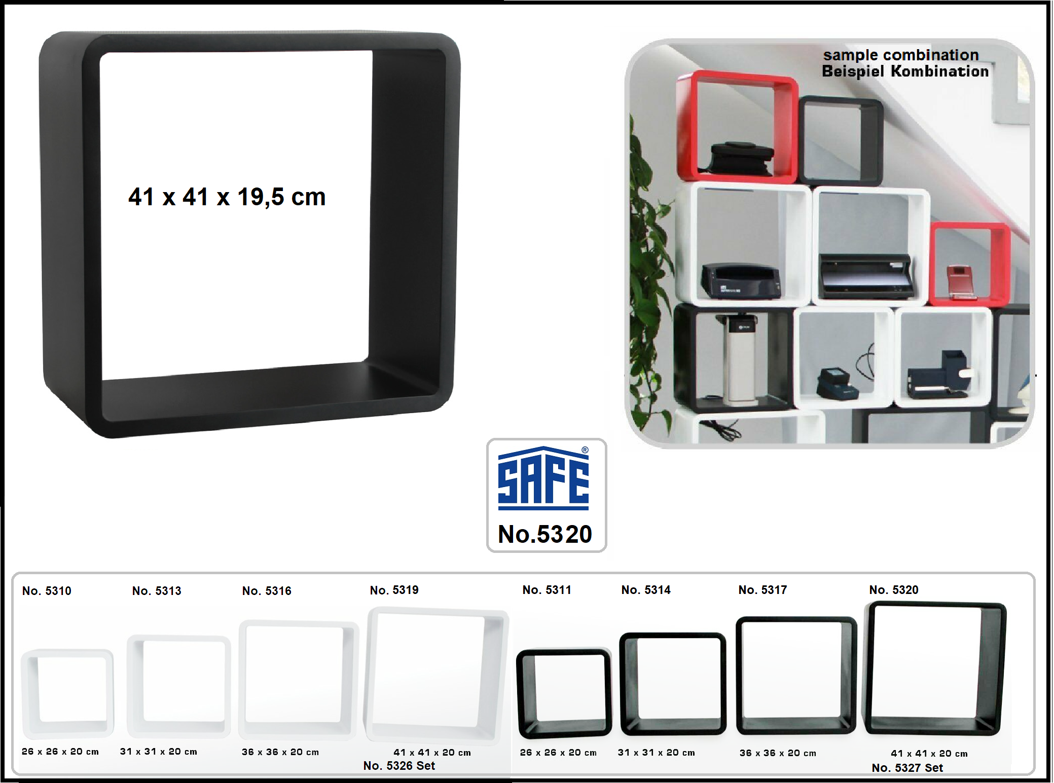 SAFE 5320 Deko Präsentationsrahmen Würfel Cube &quot; Quadro Schwarz &quot; XL - ExtraLarge L 41 x H 41 x T 19, 5 cm Für alle Schätze von A - Z