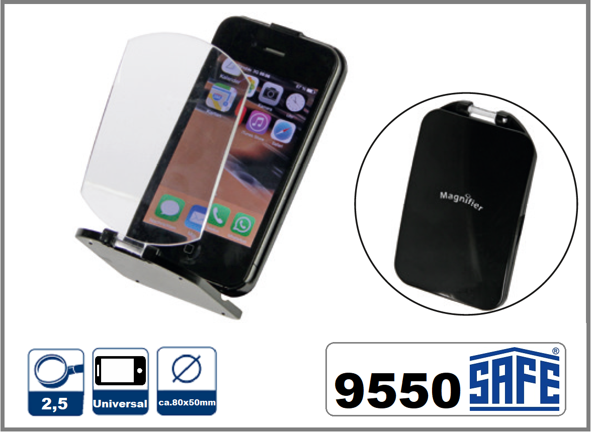 SAFE-9550 Smartphone Lupe Pocket Universal-2,5-fache Vergrößerung  für alle Handys Mobiltelefone