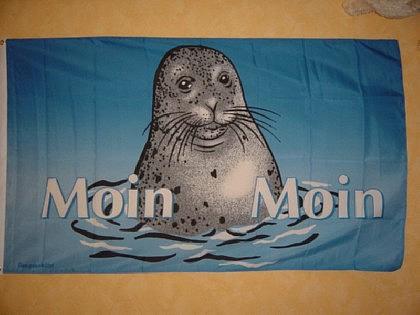 Flagge Fahne Moin Moin Seehund Pfeife Hissflagge 90 x 150 cm 