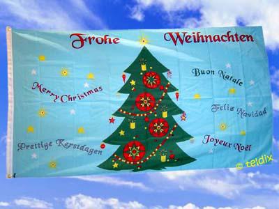 Frohe Weihnachten Baum 6 Sprachen Flagge Fahne Hißflagge Hißfahne 150 x 90 cm 