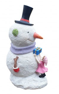 Schneemann große Dekofigur mit Winterkind und Geschenk Weihnachtsfigur Garten - Vorschau 2