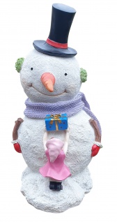 Schneemann große Dekofigur mit Winterkind und Geschenk Weihnachtsfigur Garten