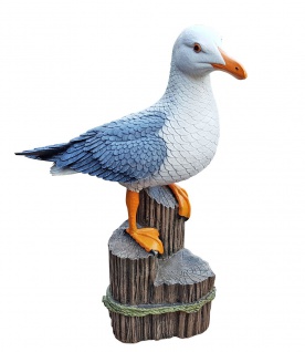 Deko-Figur Möwe auf Polder XL maritime Gardendeko Holzschnitt-Optik Tierfigur