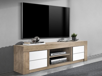 TV-Möbel ESSIA - Eichen-Optik & Weiß lackiert