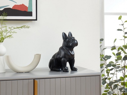 Bulldogge-Statue - Kunstharz - B. 27 x T. 16 x H. 32 cm - Schwarz matt - DOGGO
