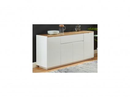 Sideboard AMANI - 4 Türen & 1 Schublade - MDF lackiert - Weiß/Eichenholzfarben