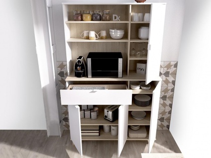 Küchenschrank mit 4 Türen, 1 Schublade & 3 Ablagen - Weiß & Eichefarben - WAJDI