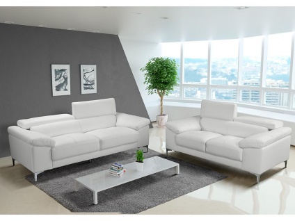Couchgarnitur Leder 3+2 SOLANGE - Weiß