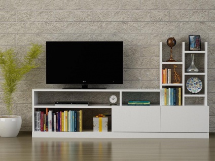 TV Möbel TV-Wand mit Stauraum - Weiß - FIDANA