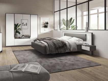 Bett mit integrierten Nachttischen SEGOLA - 160 x 200 cm - Mit LEDs - Grau & Weiß