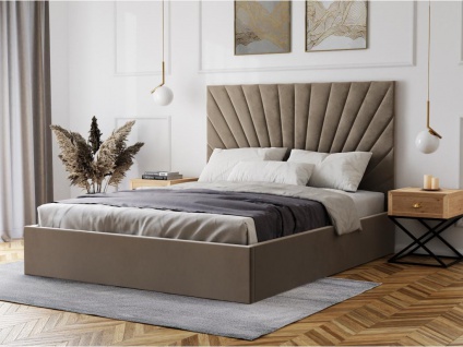 Bett mit Bettkasten - Samt - 160 x 200 cm - Beige - RILIODA